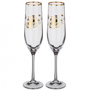 Бокалы для шампанского 190 мл 2 шт  Crystalex CZ s.r.o. "Виола /Новогодние колокольчики /золото" / 170187