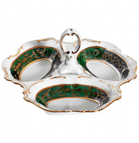 Менажница 19 см  Royal Czech Porcelain "Офелия /Зелёная /Золотые листики" / 203805
