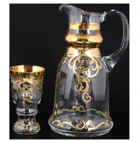 Набор для воды 7 предметов (кувшин + 6 стаканов)  Bohemia "Золотые цветы с завитушками" / 113925