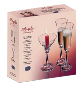 Набор для двоих 3 предмета (2 бокала для шампанского + подсвечник)  Crystalex CZ s.r.o. "Анжела /Отводка золото" / 111411