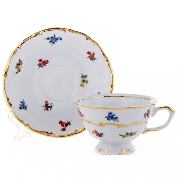 Набор чайных пар 6 шт  Bavarian Porcelain &quot;Мария-Тереза /Мелкие цветы /Отводка золото&quot; / 107313