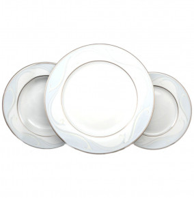 Набор тарелок 18 предметов (20, 23, 27 см)  Bavarian Porcelain "Верона /Голубая волна /платина" / 040453