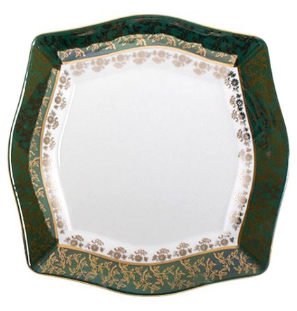 Тарелка 21,5 см  Royal Czech Porcelain &quot;Львов /Зелёный /Золотые листики&quot; / 203356