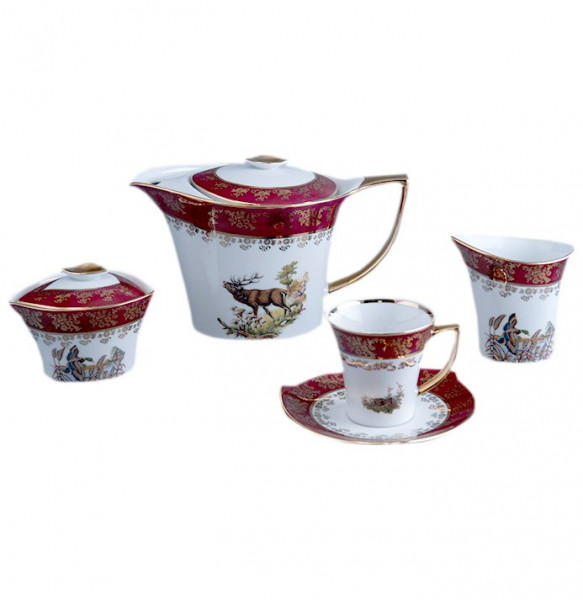 Чайный сервиз на 6 персон 15 предметов  Royal Czech Porcelain &quot;Хаппа /Охота красная&quot; / 203468