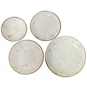 Набор тарелок 24 предмета на 6 персон кремовый  O.M.S. Collection "TULU /Реактив с вкраплениями /с коричневым ободком" / 290760