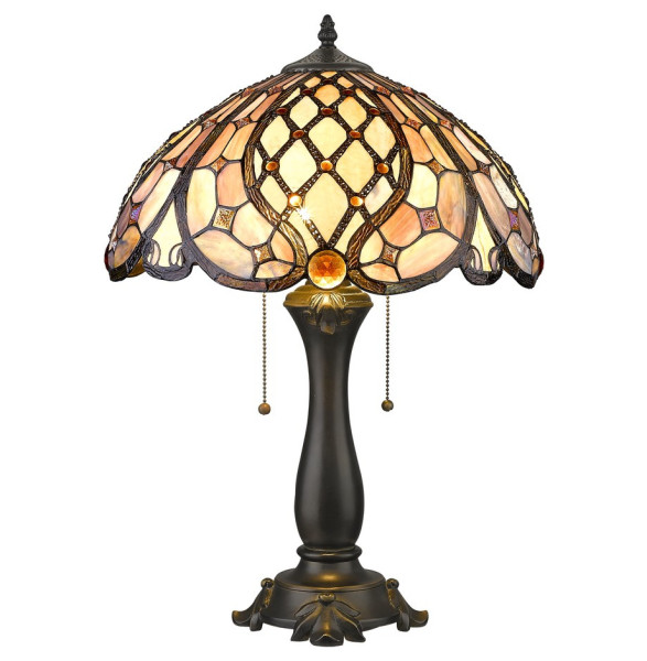 Лампа настольная 2 рожковая  Velante &quot;Tiffany&quot; Янтарная сеточка / 304436