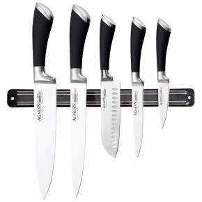 Набор кухонных ножей 6 предметов на магнитном держателе чёрные "Agness" / 198947