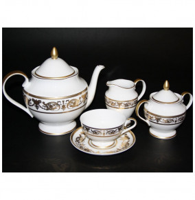 Чайный сервиз на 6 персон 15 предметов  Bavarian Porcelain "Александрия /Золотой узор на белом" / 069092