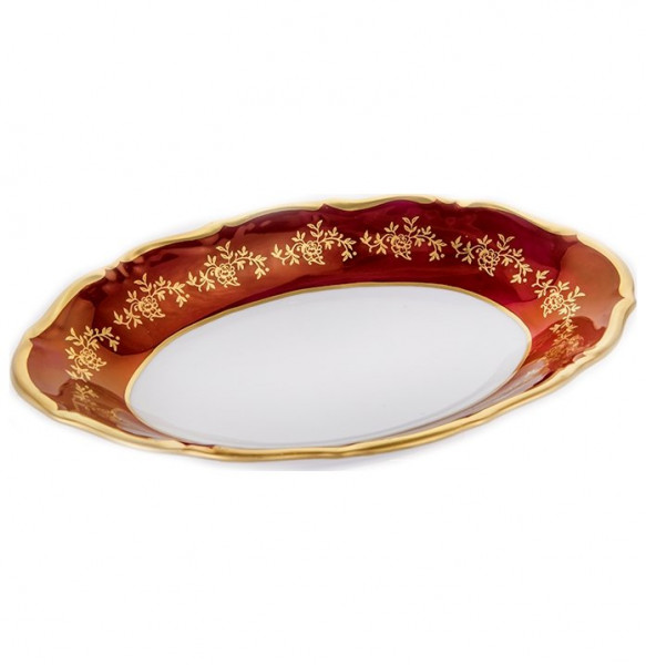 Блюдо 24 см овальное глубокое (селедочница)  Bavarian Porcelain &quot;Мария-Тереза /Барокко Красный&quot; / 133761