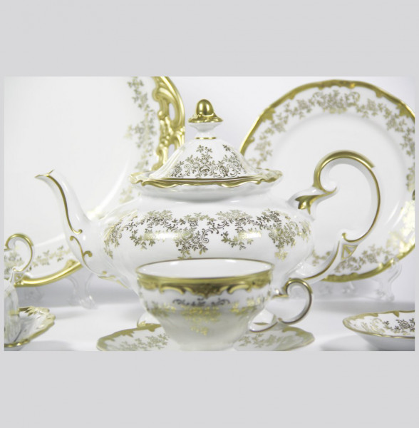 Чайный сервиз на 6 персон 30 предметов  Weimar Porzellan &quot;Кастэл /Золотой цветочный узор&quot; / 078217