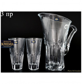 Набор для воды 3 предмета (кувшин 1,7 л + 2 стакана по 480 мл)  Crystalite Bohemia "Аполло /Без декора" / 075263