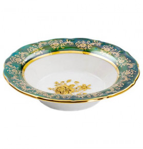 Тарелка 24 см 1 шт глубокая  Royal Czech Porcelain "Мария-Тереза /Золотая роза /Зеленая" / 203543
