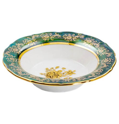 Тарелка 24 см 1 шт глубокая  Royal Czech Porcelain &quot;Мария-Тереза /Золотая роза /Зеленая&quot; / 203543