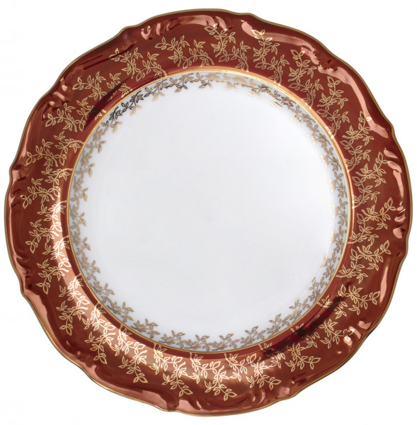 Блюдо 32 см круглое  Bavarian Porcelain &quot;Мария-Тереза /Красная /Золотые листики&quot; / 295014
