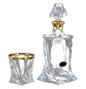 Набор для виски 7 предметов (графин 850 мл + 6 стаканов по 340 мл)  Crystalite Bohemia "Квадро /Золотой кант" / 096950
