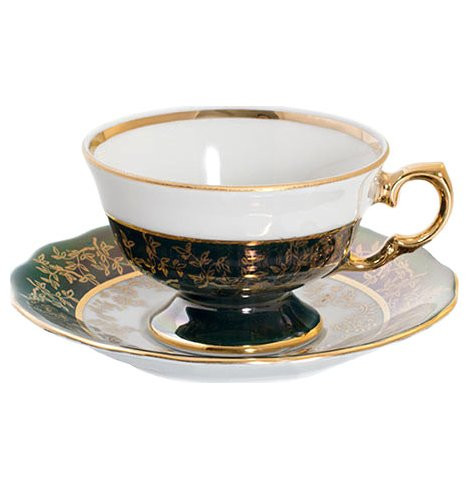 Чайная пара 140 мл 1 шт  Royal Czech Porcelain &quot;Аляска /Зелёная /Золотые листики&quot; / 203819
