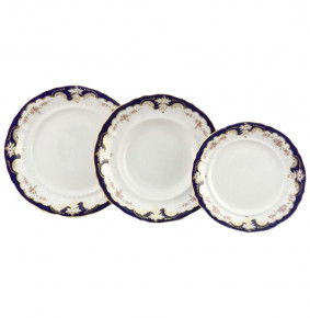 Набор тарелок 18 предметов (19, 23, 25 см)  Leander "Соната /Бледные цветы /Кобальт" / 158301