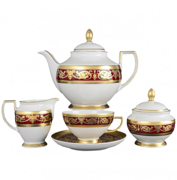 Чайный сервиз на 6 персон 15 предметов  Falkenporzellan &quot;Констанц /Императорское золото /на красном&quot; / 033220
