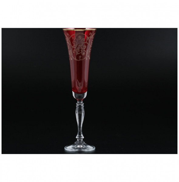 Бокалы для шампанского 180 мл 6 шт рубиновые  Crystalex CZ s.r.o. &quot;Виктория /Золотая повитель&quot; / 026460