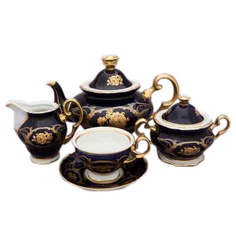 Чайный сервиз на 6 персон 15 предметов  Bohemia Porcelan Moritz Zdekauer 1810 s.r.o. &quot;Анжелика /Золотые розы /Ультрамарин /Кобальт&quot; / 027569