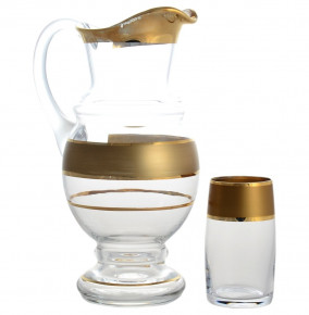 Набор для воды 7 предметов (кувшин + 6 стаканов по 250 мл)  Bohemia "Матовая полоса /золото" / 128246