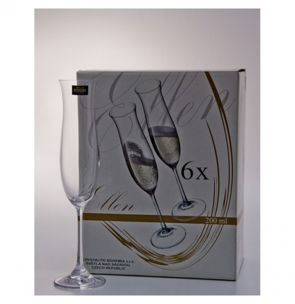 Бокалы для шампанского 200 мл 6 шт  Crystalite Bohemia &quot;Эллен /Без декора&quot; / 013399