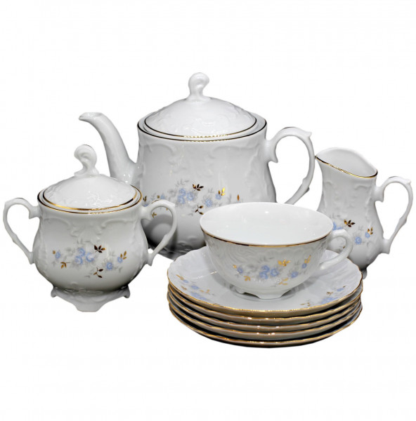 Чайный сервиз на 6 персон 15 предметов  Cmielow &quot;Рококо /Голубой цветок&quot; (220 мл) / 046751