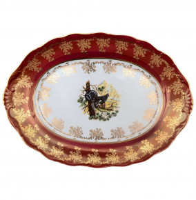 Блюдо 36 см овальное  Bohemia Porcelan Moritz Zdekauer 1810 s.r.o. "Магнолия /Охота красная" / 038338