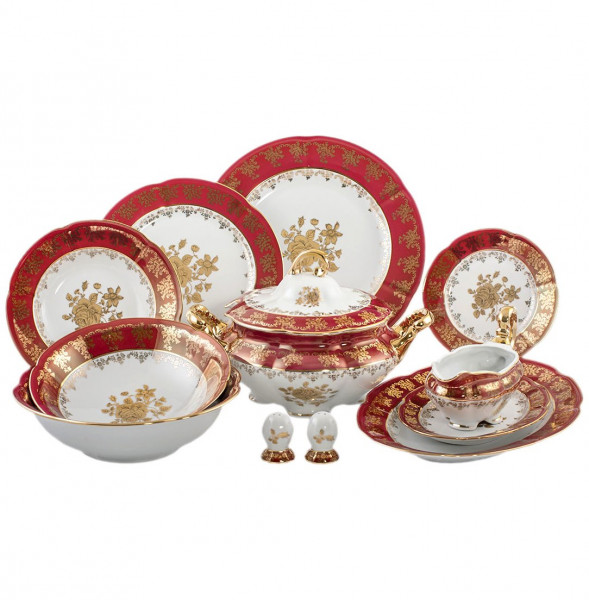 Столовый сервиз на 6 персон 27 предметов  Royal Czech Porcelain &quot;Болеро /Золотая роза /Красная&quot; / 203627