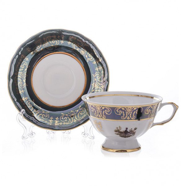 Набор чайных пар 200 мл 6 шт  Bavarian Porcelain &quot;Мария-Тереза /Охота зелёная&quot; / 024280
