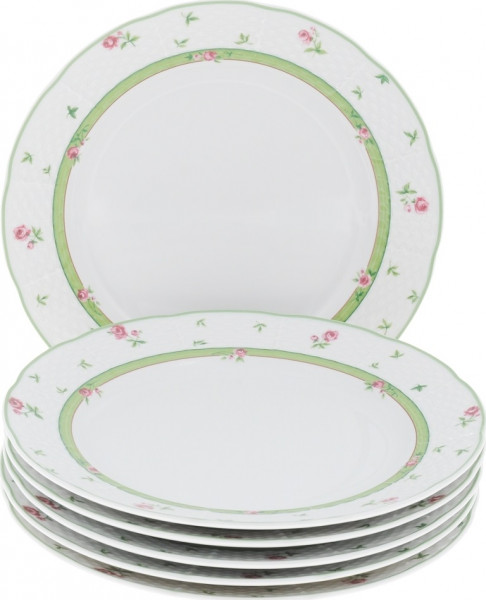 Набор тарелок 24 см 6 шт  Thun &quot;Менуэт /Роза /зеленая отводка&quot; / 157612