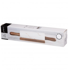 Скалка 40,6 х 6,5 х 6,5 см с деревянными ручками на подставке  LEFARD "Золотой мрамор /Белая" / 252022