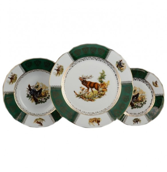 Набор тарелок 18 предметов (19, 23, 25 см)  Royal Czech Porcelain &quot;Болеро /Охота зелёная&quot; / 097352