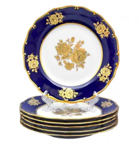 Набор тарелок 21 см 6 шт  Bohemia Porcelan Moritz Zdekauer 1810 s.r.o. "Анжелика /Кобальт /Золотая роза" / 010795