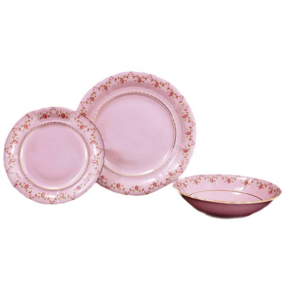 Набор тарелок 18 предметов (19, 20, 25 см)  Leander &quot;Соната /Розовый цветок&quot; розовая / 049515
