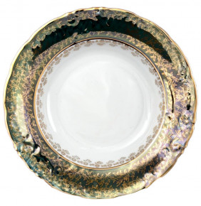 Набор тарелок 23 см 6 шт глубокие  МаМ декор "Мария-Луиза /Зелёная с золотыми листиками" M-D / 034031