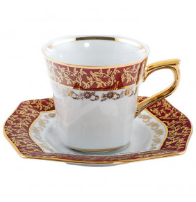 Набор чайных пар 230 мл 6 шт  Royal Czech Porcelain "Львов /Красный /Золотые листики" / 203395