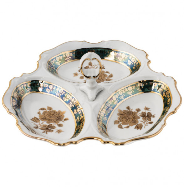 Менажница 24 см  Royal Czech Porcelain &quot;Офелия /Золотая роза /Зеленая&quot; / 204423