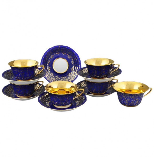 Набор чайных пар 100 мл 6 шт низкие  Leander &quot;Виндзор /Золотые цветы /синие&quot; 1 / 158675