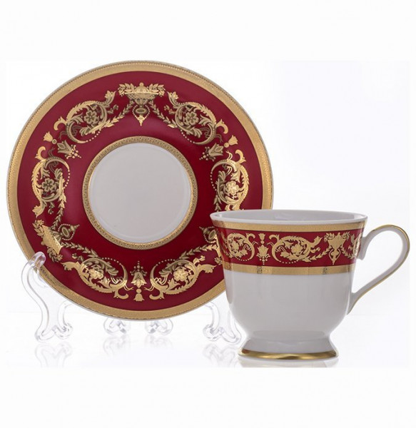 Набор кофейных пар 100 мл 6 шт  Bavarian Porcelain &quot;Александрия /Золотой узор на красном&quot; / 070318