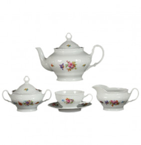 Чайный сервиз на 6 персон 15 предметов низкая чашка  Bohemia Porcelan Moritz Zdekauer 1810 s.r.o. "Лиана /Весенний букет" / 046561