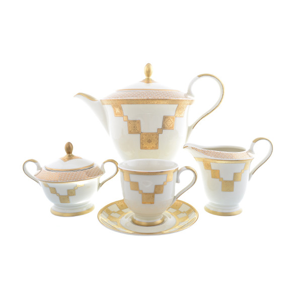 Чайный сервиз на 6 персон 15 предметов  МаМ декор &quot;Ромео /Золотой орнамент на белом&quot; / 226972