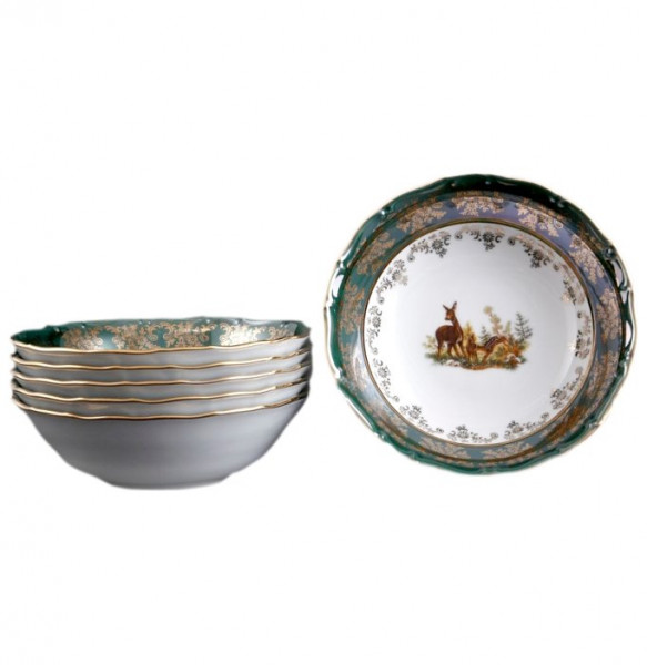 Набор салатников 19 см 6 шт  Royal Czech Porcelain &quot;Фредерика /Охота зелёная&quot; / 094530