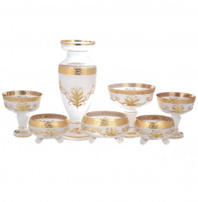 Набор конфетниц с вазой для цветов 7 предметов белые  Star Crystal "Лепка /Антик золото /Золотые листья" SC / 140559