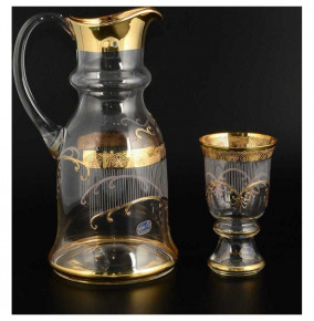 Набор для воды 7 предметов (кувшин + 6 стаканов)  Bohemia "Королевский /Крапник золото" / 100971