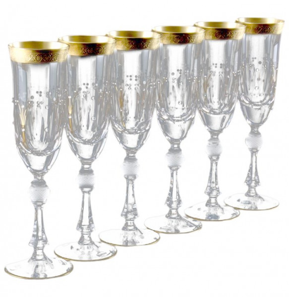 Бокалы для шампанского 200 мл 6 шт  Kvetna &quot;Джесси /Золото и Стразы&quot; / 001225