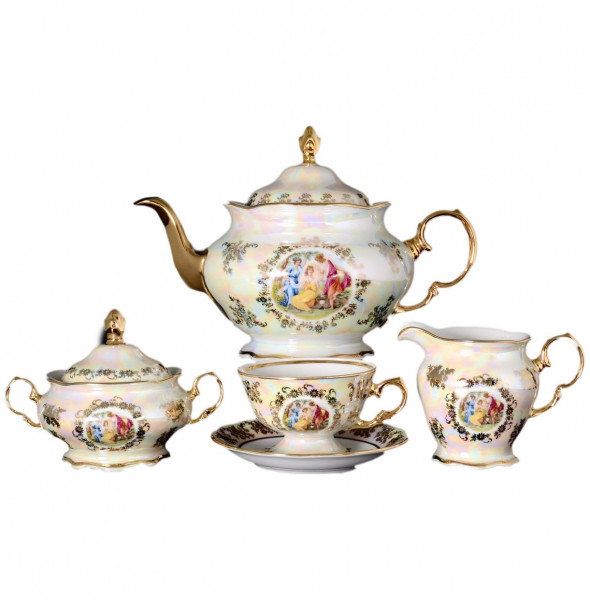 Чайный сервиз на 6 персон 15 предметов  Royal Czech Porcelain &quot;Аляска /Мадонна перламутр&quot; / 097521