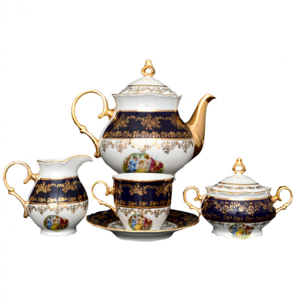 Чайный сервиз на 6 персон 15 предметов  Bohemia Porcelan Moritz Zdekauer 1810 s.r.o. &quot;Офелия /Мадонна кобальт&quot; / 013632
