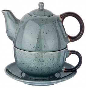 Чайный набор 2 предмета (чайник 400 мл и чашка 329 мл) серо-зелёный  LEFARD "Лимаж" / 187090