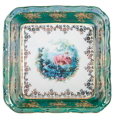 Салатник 16 см квадратный  Royal Czech Porcelain &quot;Львов /Барокко зеленое&quot; / 203582